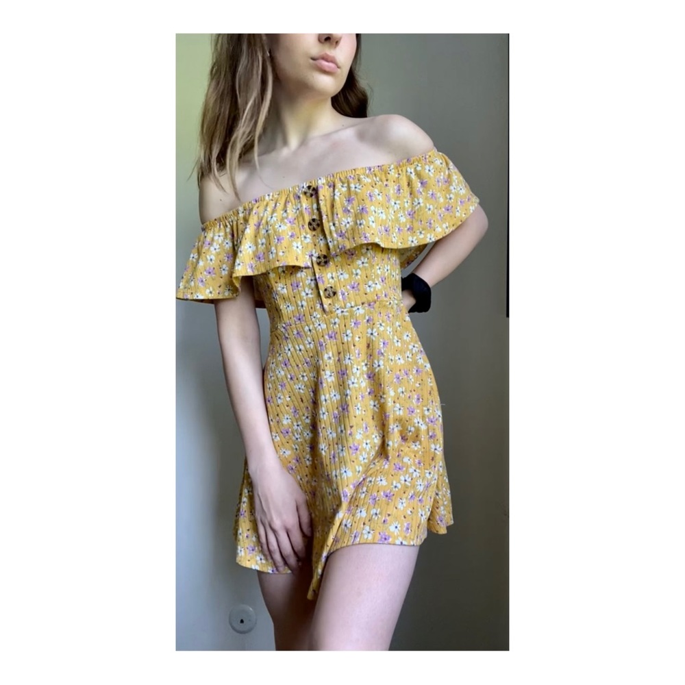 Speechless Yellow Floral Off the Shoulder Mini Dress 🌻💐